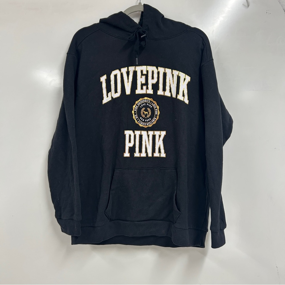 0353 PINK Victoria’s Secret Black Love Hoodie Medium Preppy Varsity Streetwear